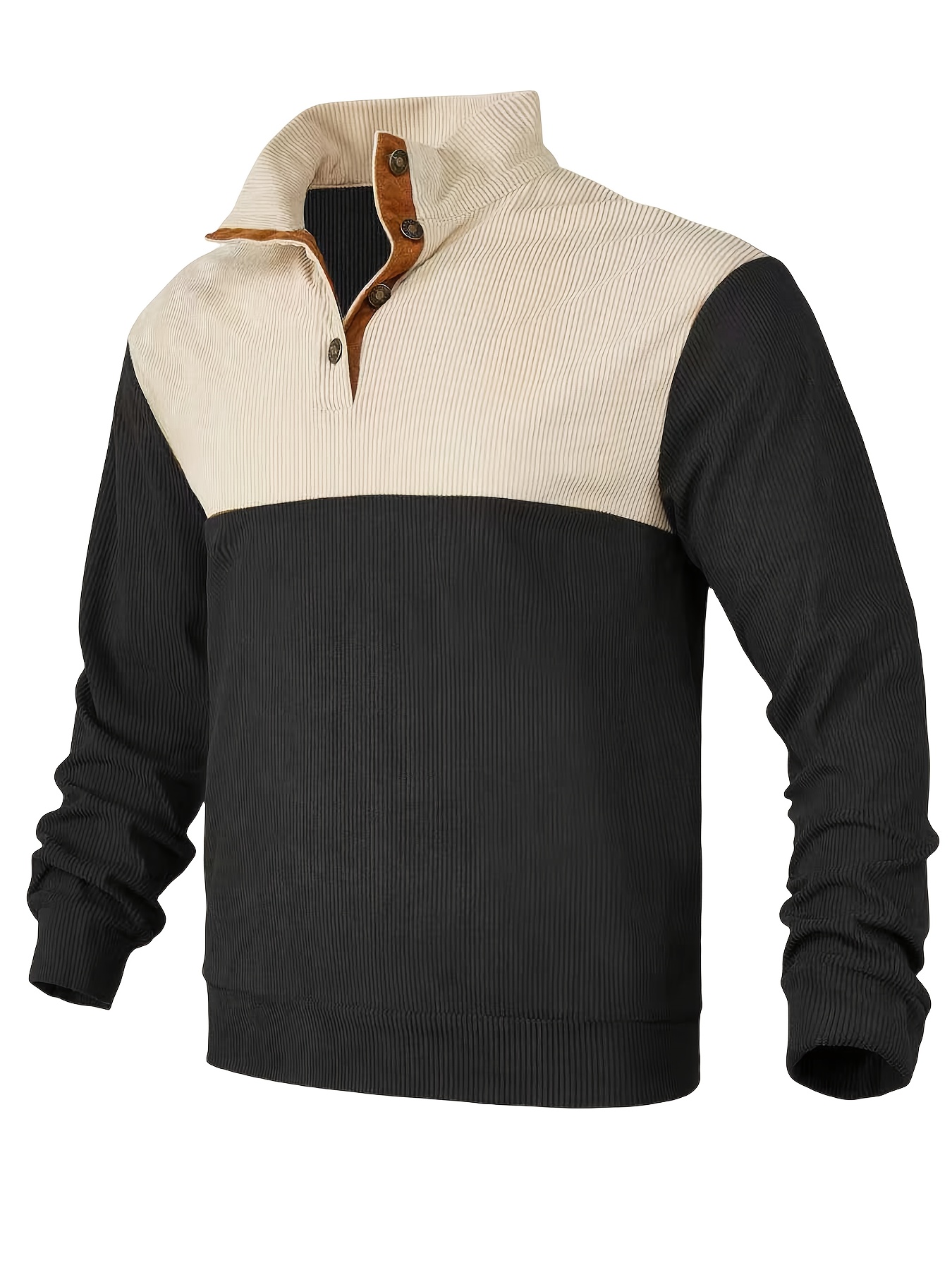 retro color block knitted ribbed sweater mens casual warm stretch stand collar pullover sweater for men old money style details 2