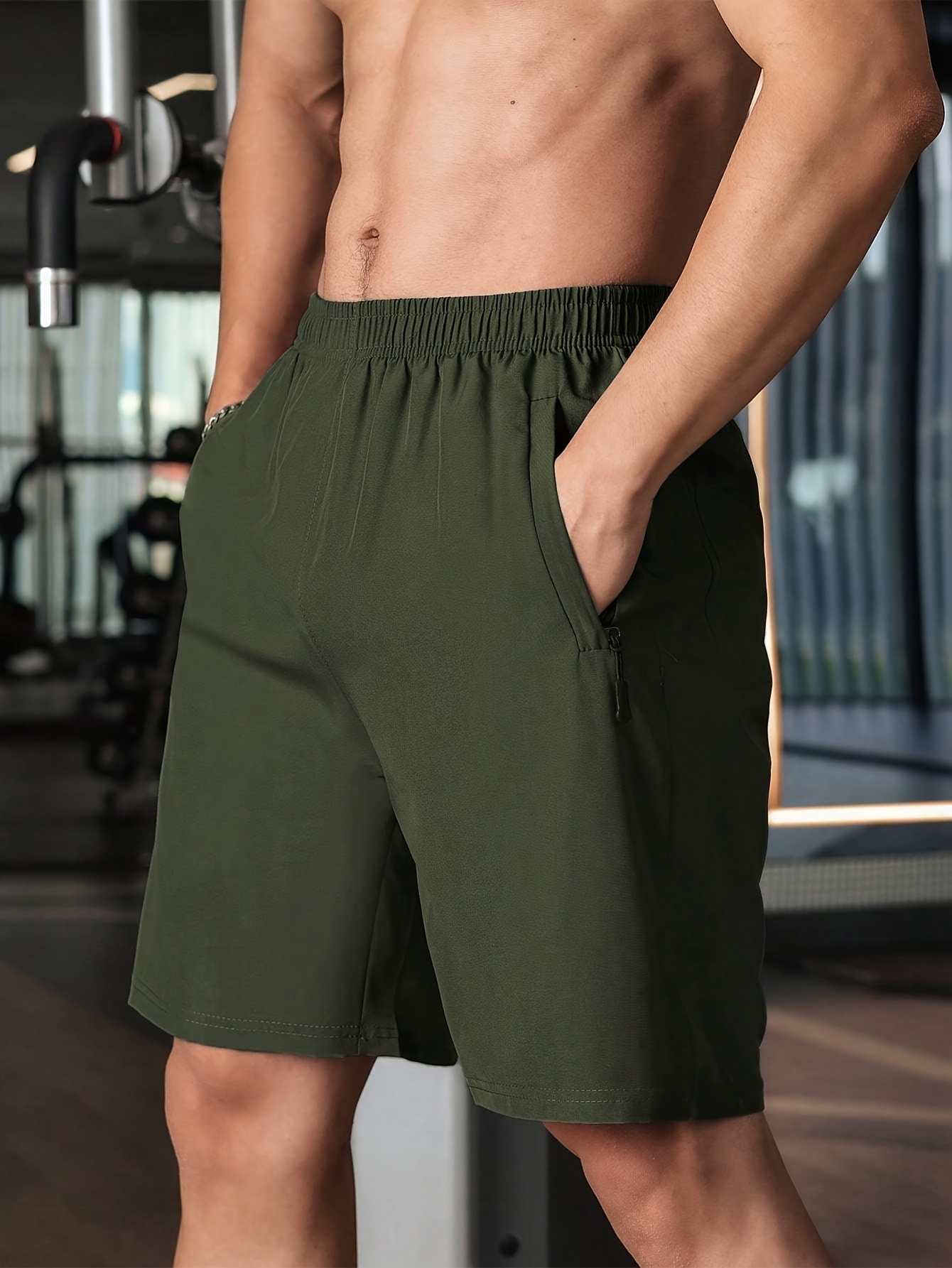 mens breathable quick dry casual shorts with zipper for fitness machine washable details 9