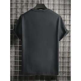 Eye-Catching Line Graphic Tee - Comfort Fit, Breathable Fabric for Summer Outings, Durable Crew Neck Men's T-Shirt