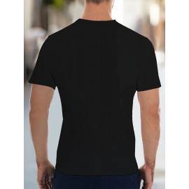 Men's Novelty Geometric Print T-Shirt - Casual Polyester Crew Neck Tee, Non-Transparent, Knit Fabric