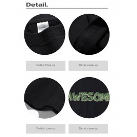 Men'S Casual Crew Neck T-Shirt with Bee Witched Graphic, Knit Fabric, Regular Fit, 100% Cotton, Summer Wear, Slight Stretch, Plant Pattern, 180g/m², for Daily & Weekend Casual - Black