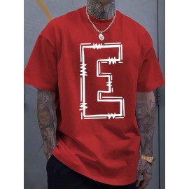 Simple and stylish E-letter printed men's round neck short sleeved T-shirt, comfortable and breathable casual sports top suitable for spring and summer vacation leisure