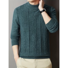 Cozy & Stylish Men's Thick Knit Sweater - Solid Color, Round Neck, Long Sleeve Pullover for Fall/Winter | Soft Polyester Blend