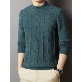 Cozy & Stylish Men's Thick Knit Sweater - Solid Color, Round Neck, Long Sleeve Pullover for Fall/Winter | Soft Polyester Blend
