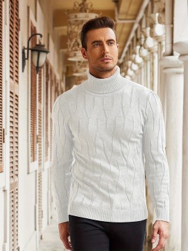Men's Slim Fit Turtleneck Pullover - Casual Long Sleeve Knit Sweater, Machine Washable