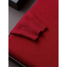 1pc Men'S Casual Crew Neck Viscose Knit Sweater - Solid Color Pullover with Medium Stretch, Regular Fit, Long Sleeve - Knit Fabric Sweatshirt for Autumn and Winter