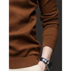 1pc Men'S Casual Crew Neck Viscose Knit Sweater - Solid Color Pullover with Medium Stretch, Regular Fit, Long Sleeve - Knit Fabric Sweatshirt for Autumn and Winter