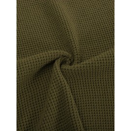 Men Waffle Textured Sweater Long Raglan Sleeve Crew Neck Ribbed Cuff Pullover