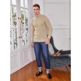 Men's Slim Fit Turtleneck Sweater - Casual Solid Color Knit Pullover for Fall/Winter, Polyester Blend, Best for Christmas