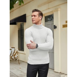 Men's Slim Fit Turtleneck Sweater - Casual Solid Color Knit Pullover for Fall/Winter, Polyester Blend, Best for Christmas
