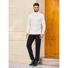 Men's Slim Fit Turtleneck Sweater - Casual Solid Color Knit Pullover for Fall/Winter, Polyester Blend, Best for Christmas