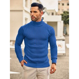 Men's Slim Fit Turtleneck Sweater - Casual Solid Color Knit Pullover for Fall/Winter, Polyester Blend, Best for Christmas