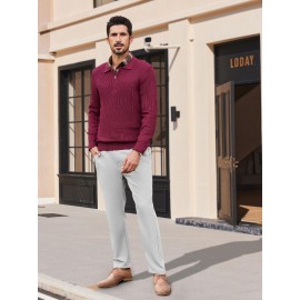 Men'S Casual Chino Pants, Rayon Blend, Non-Stretch, Solid Color, Regular Fit, with Button Detail, for All-Season Woven Flat Front Drawstring Trousers