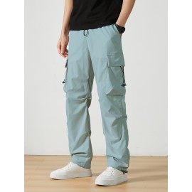 Men's Casual Flap Pocket Straight Leg Cargo Pants, Street Style Casual Pants For Outdoor Activities
