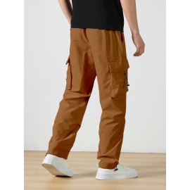 Men's Casual Flap Pocket Straight Leg Cargo Pants, Street Style Casual Pants For Outdoor Activities