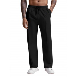Mens Cotton Linen Pants Casual Pleated Drawstring Elastic Waist Loose Fit Beach Yoga Pants With Pockets