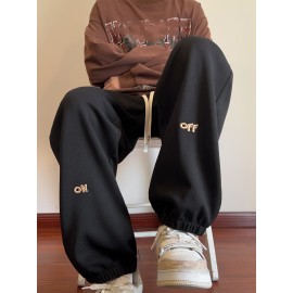 Men's Casual Joggers with Embroidered Design - Comfy Drawstring Sweatpants for Spring & Fall, Versatile Loose Fit