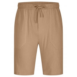 1pc Men'S Casual Linen Blend Shorts - Solid Color, Drawstring Elastic Waist, Breathable Slight Stretch Fabric, Loose Fit Beach Shorts