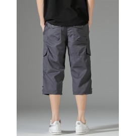 Men's 3/4 Length Solid Color Non Stretch Multi-Pocket Cotton Cargo Shorts For Summer Outdoor Wear