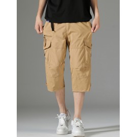 Men's 3/4 Length Solid Color Non Stretch Multi-Pocket Cotton Cargo Shorts For Summer Outdoor Wear