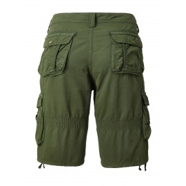 1pc Men'S Cotton Cargo Shorts, Multi-Pocket Utility Workwear, Solid Color, Street Style, Regular Fit, Woven Fabric, Non-Stretch - Outdoor Casual Short Pants