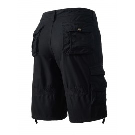 1pc Men'S Cotton Cargo Shorts, Multi-Pocket Utility Workwear, Solid Color, Street Style, Regular Fit, Woven Fabric, Non-Stretch - Outdoor Casual Short Pants