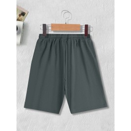 1pc Halloween Pumpkin Smile Print Men'S Casual Cotton Blend Shorts, Slight Stretch Knit Fabric, Regular Fit Sports Shorts