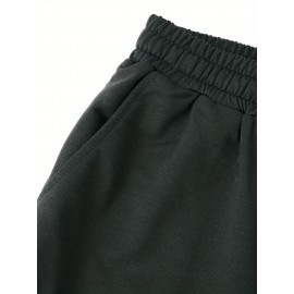 Casual Polyester Knit Fabric Shorts with Pockets, Regular Fit, Slight Stretch, Alphabet Pattern, with 