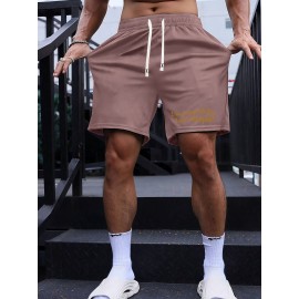 1pc Men'S Fashion Gold-Print Geometric-Pattern Shorts, Casual Knit Fabric with Pockets, Regular Fit Polyester Sports Pants with Slight Stretch