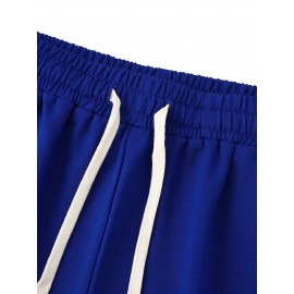 Men's Casual Rock Print Drawstring Shorts - Breathable Polyester, Pockets Included, Machine Washable